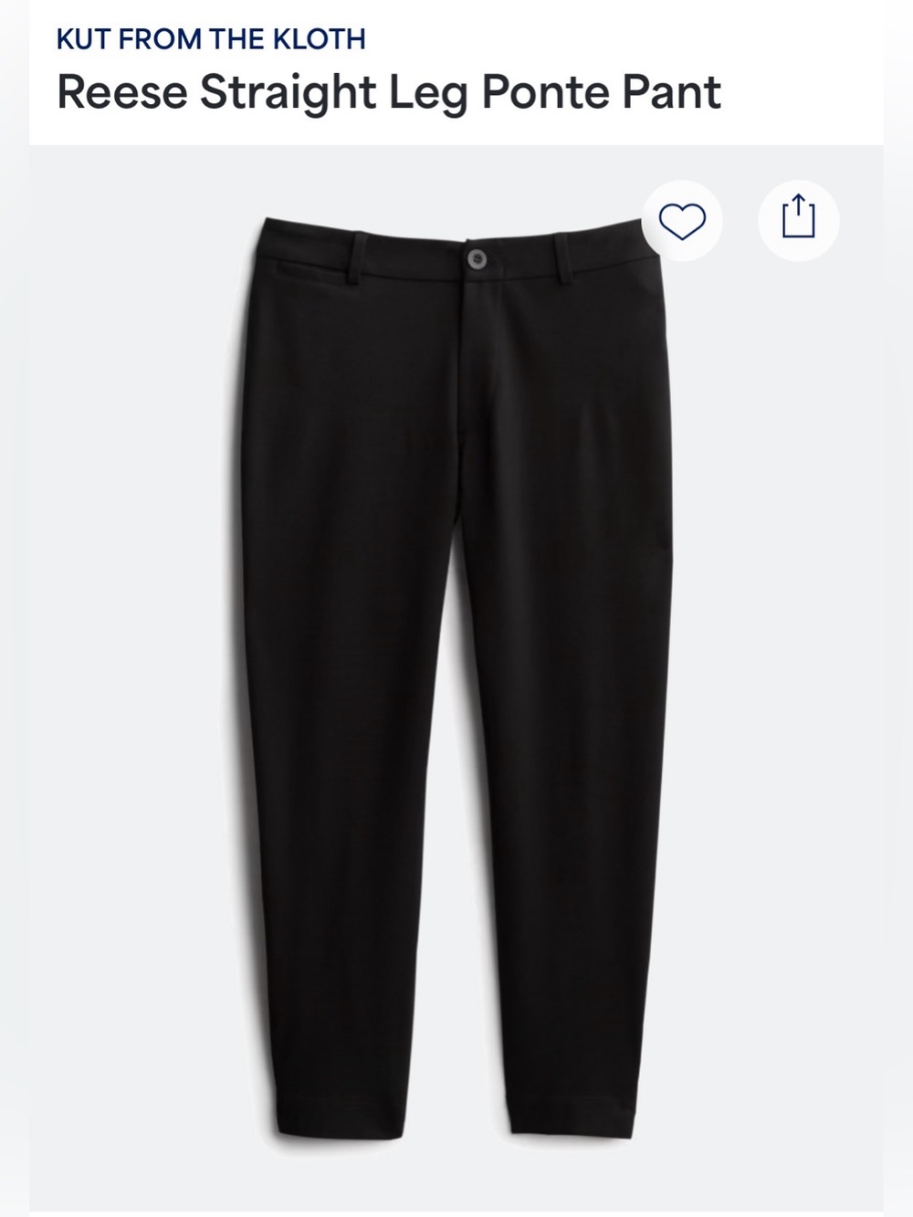 Kut from the Kloth Black Straight-Leg Ponte Pants